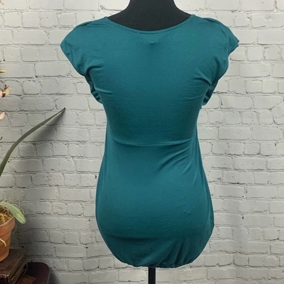 ANN TAYLOR LOFT | Blue Green Tie Front Blouse SM - Picture 3 of 5